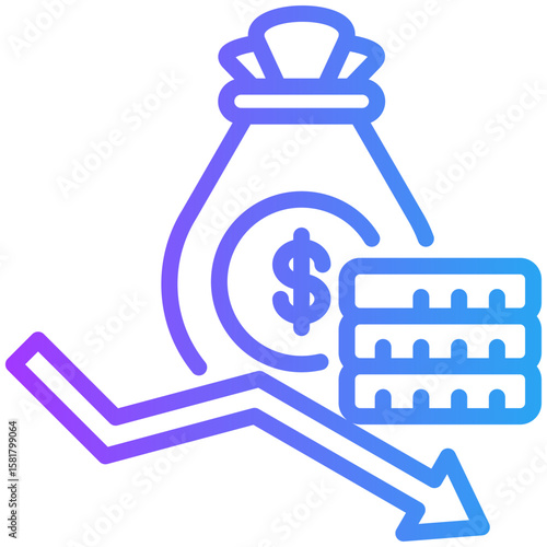 Money loss icon for business risk, website, application, printing, document, poster design, etc