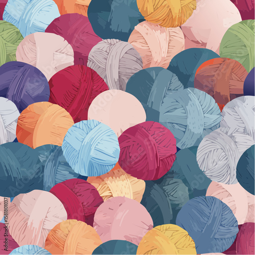 seamless spread of knitting yarn balls in various colors