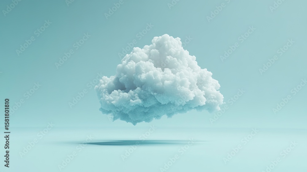Naklejka premium Single fluffy cloud, light teal background