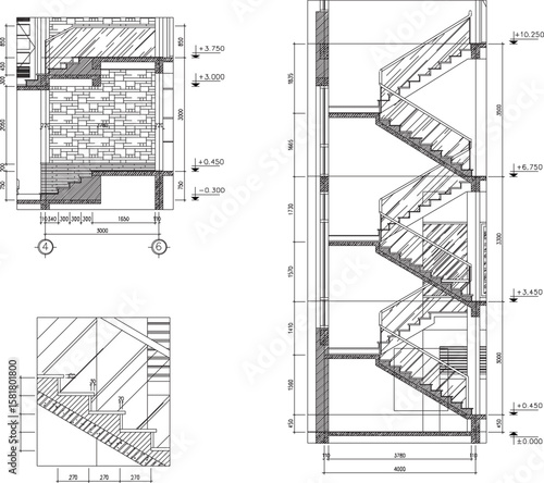 apartment emergency stairs vector illustration design with scale size details 
