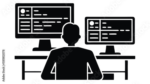 Vector Illustration of a Software Developer Debugging Code on a Computer