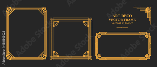 Art Deco gold frame , vintage frame , ornament frame ,line geometric luxury frames , wedding banner label card geometric background vector illustration