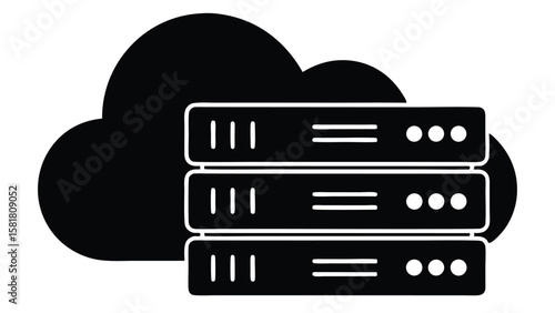 Flat Style Vector Server Storage Icon with Cloud Data and Connection Elements