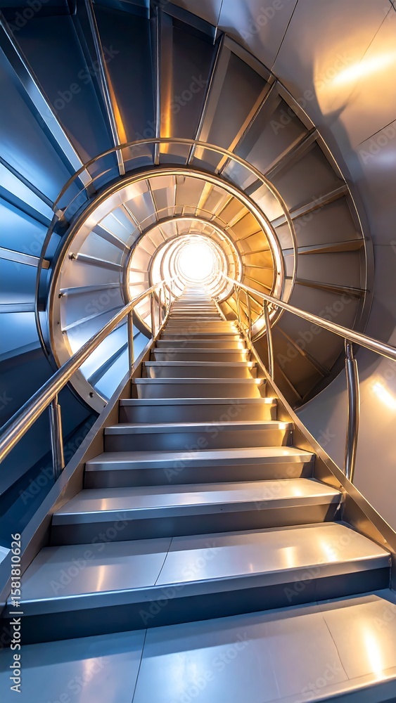 Fototapeta premium Modern spiral staircase ascending to a light-filled center