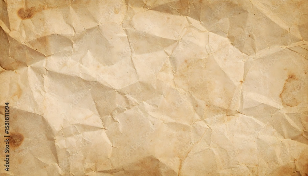 Fototapeta premium Crumpled parchment paper with aged texture and subtle brown stains, creating a vintage aesthetic