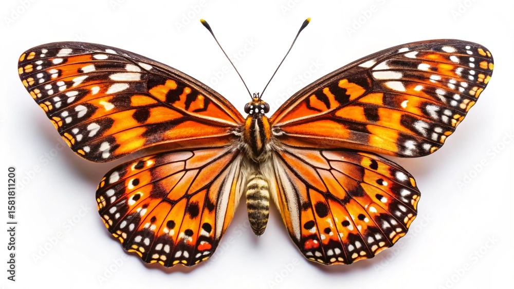 Fototapeta premium Isolated monarch butterfly on white with orange and black wings