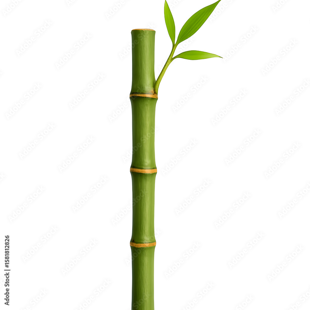 Obraz premium A vibrant green bamboo stalk with fresh leaves isolated on transparent background