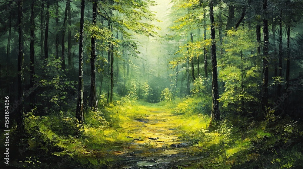 Fototapeta premium Forced Perspective Forest Landscape Painted with Oil Paint