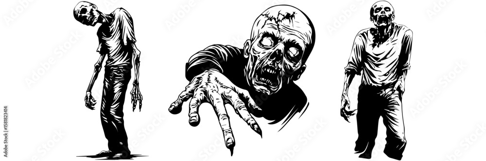 Fototapeta premium Screaming Horror Faces – Angry Undead Zombie Clipart