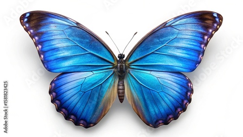 Blue morpho butterfly with outstretched wings isolated on a white background