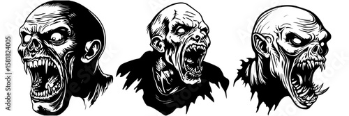 Screaming Horror Faces – Angry Undead Zombie Clipart

