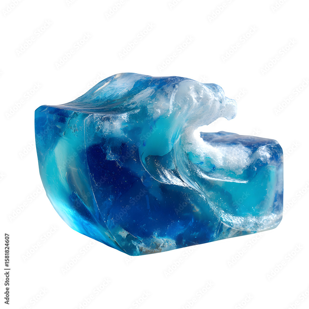 Fototapeta premium Ocean Wave Shaped Blue Soap Bar Isolated on Transparent Background