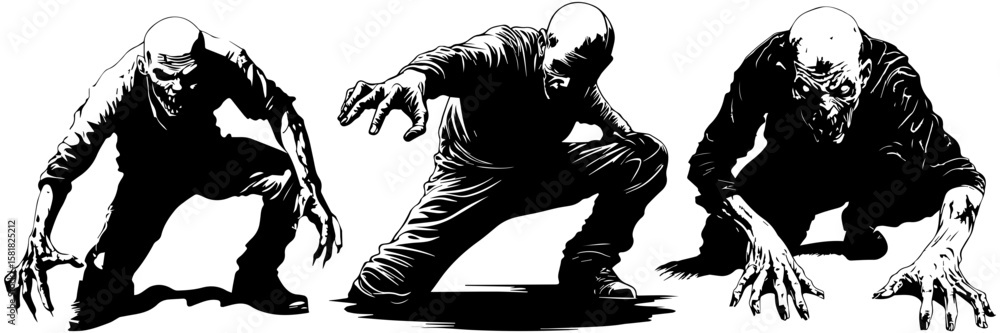 Fototapeta premium Zombie Skull Vector Set – Scary Monster Head Illustrations