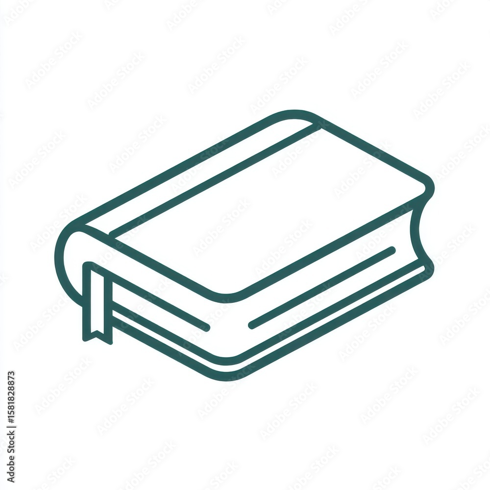 Teal Line Drawing of a Closed Book on White Background Teal Line Drawing of a Closed Book on White Background