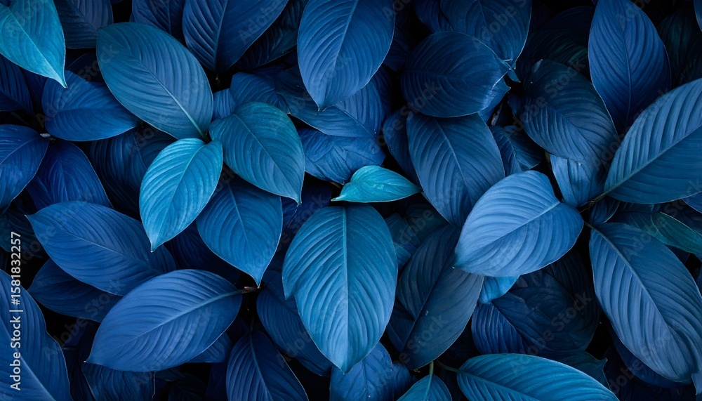 Fototapeta premium Deep Indigo Foliage: A Dense Cluster of Tropical Leaves in Moody Lighting