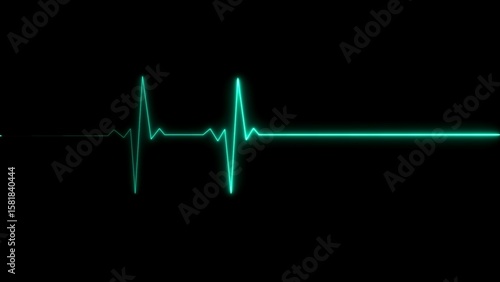 Neon green electrocardiogram line showing a flat line indicating a medical state of death.