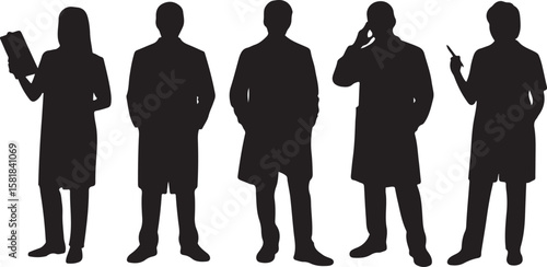 Medical Professionals Silhouette Set Diverse Team Healthcare Workers Vector