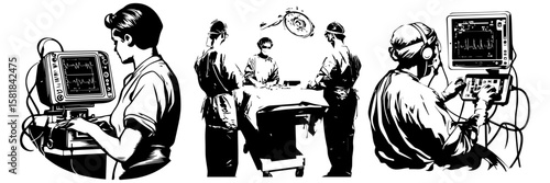 Medical Diagnostics Vector – Doctors and Healthcare Technology Icons

