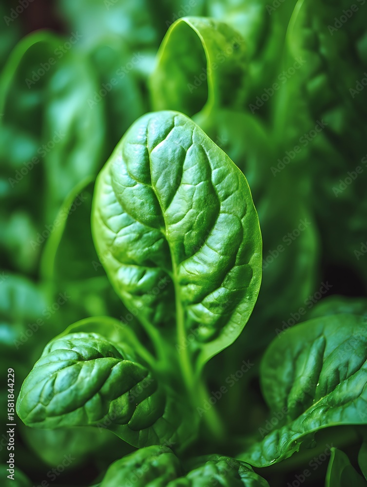 Obraz premium Close Up of Fresh Spinach Leaves, Vibrant Green Foliage.