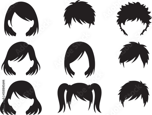 Hairstyle Silhouette Collection Diverse Haircuts Styles Fashion Vector Art