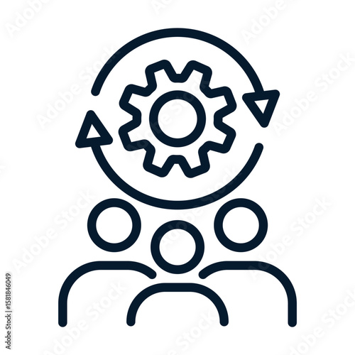Gear, people. Team training concept. Vector linear icon isolated on white background.