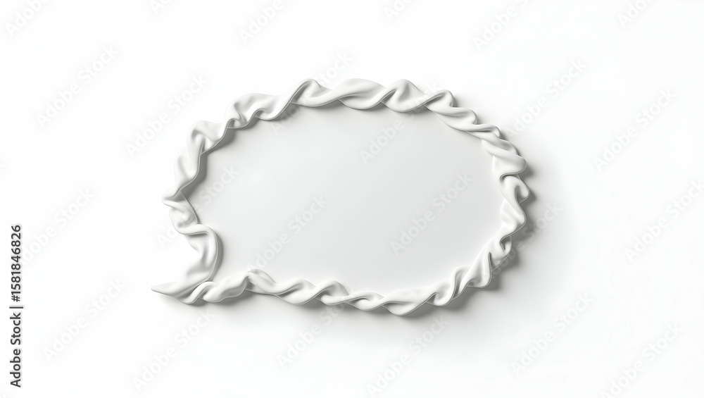 Obraz premium Symbol A speech bubble crafted from white fabric, styled in a draped format, displayed in draped position view on a white background (3)