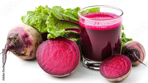 Fresh Beetroot Juice in Glass Isolated on White Background at Tilted Angle