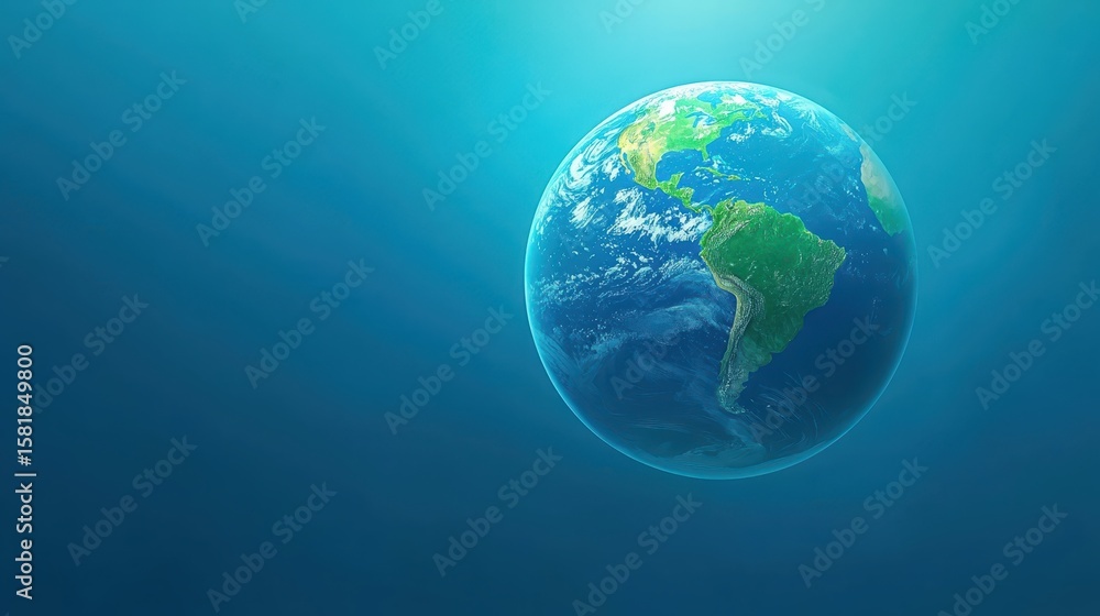 Obraz premium Breathtaking view of earth, serene blue ocean planet in vast cosmic waters blue