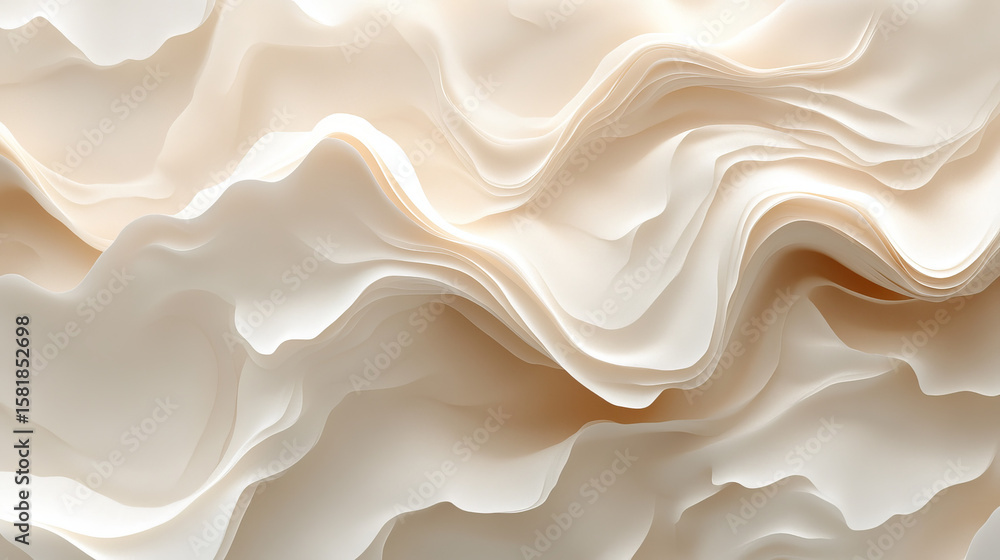 Fototapeta premium Abstract, flowing, pale beige, wavy forms. A textured, smooth, organic pattern