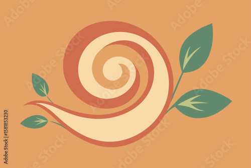 Decorative floral motif with a large stylized flower and swirling green leaves isolated on white background isolated on transparent background