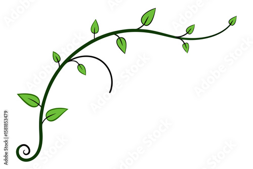 Decorative floral motif with a large stylized flower and swirling green leaves isolated on white background isolated on transparent background