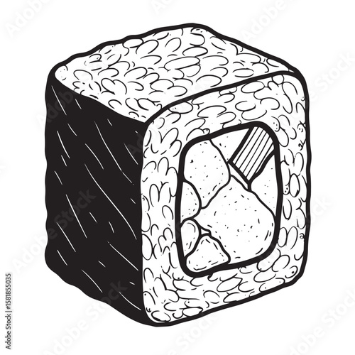 Black and white sushi roll with rice and filling maki japanese food