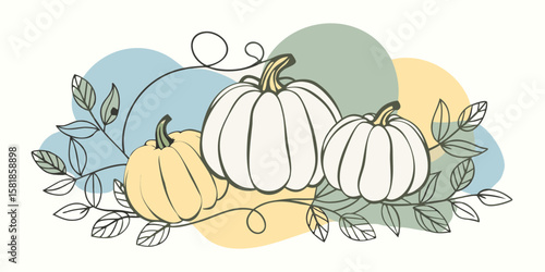 Elegant Autumnal Arrangement with Pumpkins Leaves and Pastel Accents for Invitations Cards and Seasonal Projects