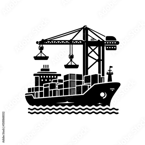 silhouette of Cargo ship and port crane