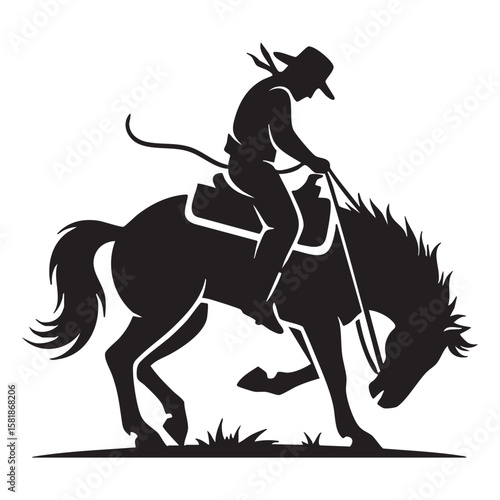 Cowboy Riding a Bucking Bronco Horse Rodeo engraving vector illustration