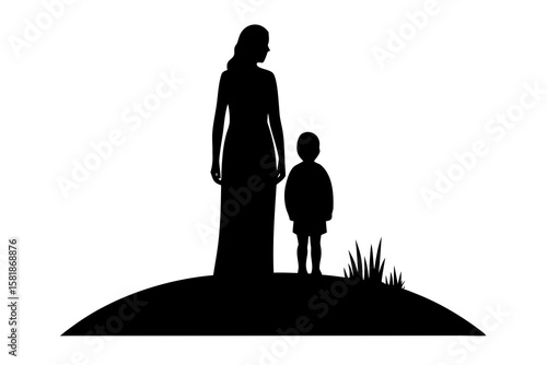 A Cut Mother And Child Injoy Sunset Silhuette Vec