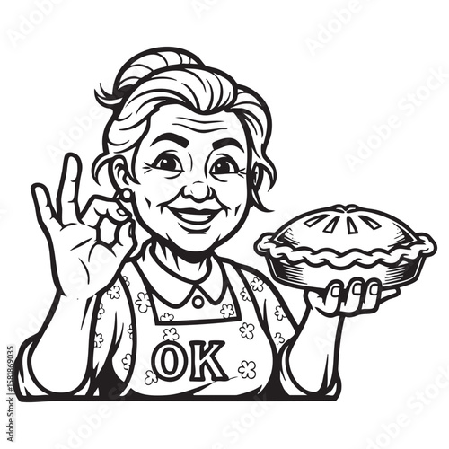 eldery Grandmother Holding a Pie Mascot Vector Illustration