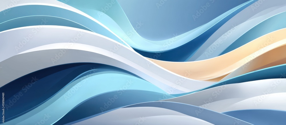 Fototapeta premium Abstract blue and white flowing wave design with delicate golden accent