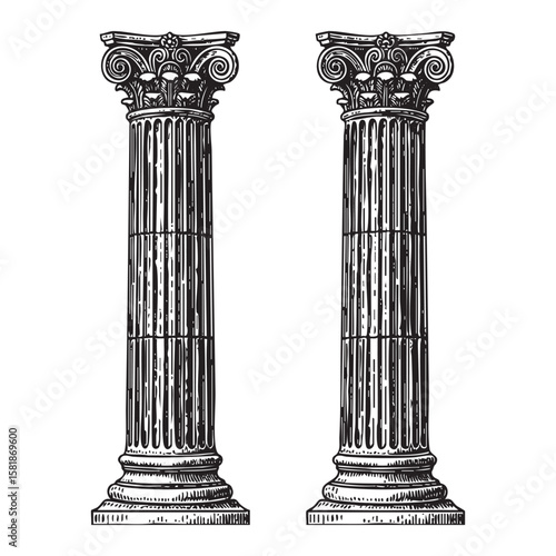 Ancient Greek Ionic Columns Vintage Engraving