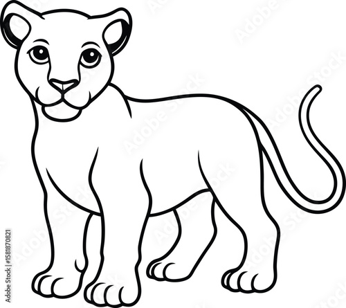 Cute Lion Cub Line Art – Baby Wild Animal Outline Clipart for Kids and Coloring Pages