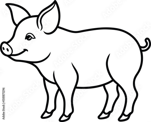 Cute Pig Line Art – Farm Animal Outline Clipart for Kids and Coloring Pages