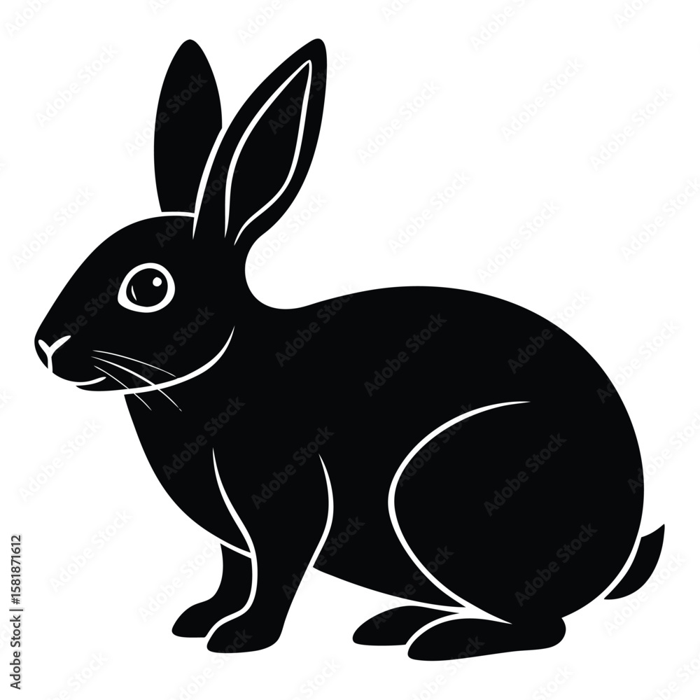 Obraz premium Sitting Rabbit Silhouette Vector Illustration – Cute Bunny Design, Isolated on White Background