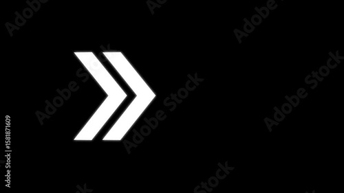 Animated looping swipe Right arrow pointing. White color Right-directional arrow loop animation on black background.