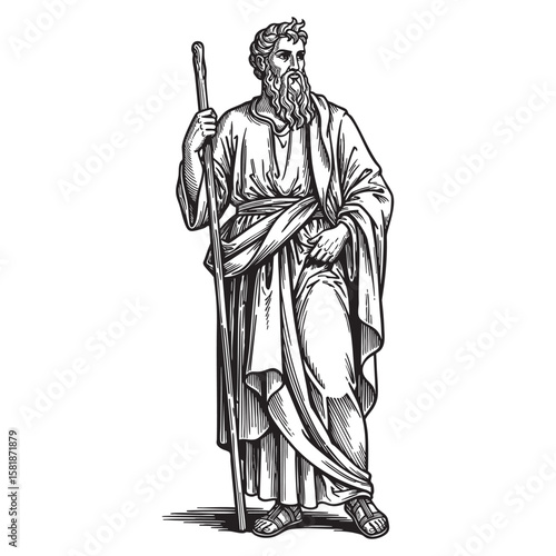 Biblical Prophet or Greek Philosopher Vintage Engraving
