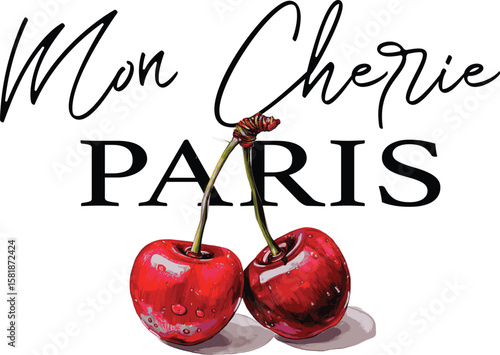 фотографія Cherry Cherries bow mon cherie French romantic  Script Slogan Graphic Tee t-shir