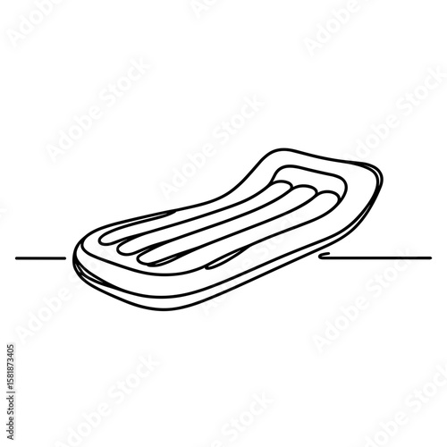 Inflatable mattress in continuous line style symbolizing beach relaxation and summer fun