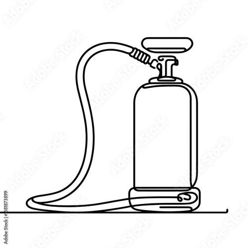 Hand pump in continuous line style symbolizing travel equipment and inflatable gear