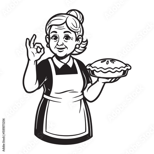 eldery Grandmother Holding a Pie Mascot Vector Illustration