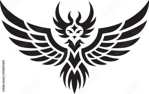 Phoenix Bird Vector Illustration with Spread Wings and Abstract Pattern Art