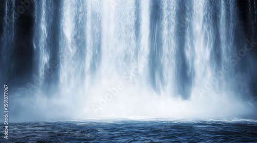 Blue - Toned Waterfall Scene, for Nature Healing Backgrounds, Ecological Design & Meditation Space Decor